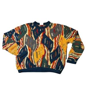 VINTAGE Coogi mens 2XL XXL 3D knight mercerized cotton colorful sweater EUC